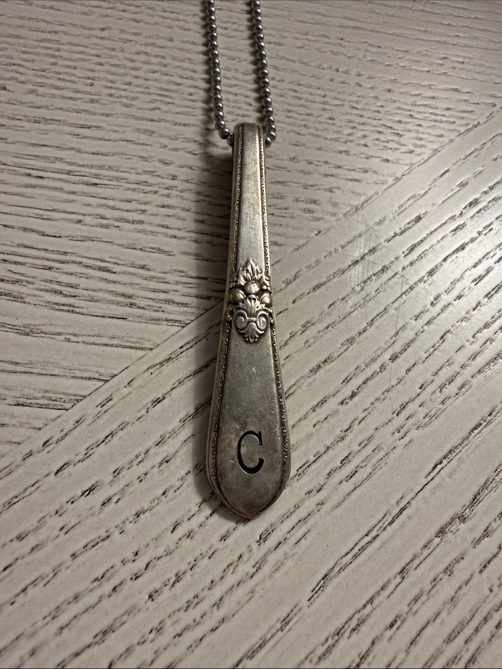 1847 Rogers Bros. Silver Plate Antique Spoon Pendant Necklace - Letter C